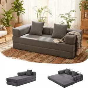 베개가 있는 알펜 77인치 컨버터블 침대 소파 - 코듀로이 원단 고밀도 스펀지 및 고정형 프레임