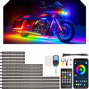 SUPAREE 12PCS 오토바이 LED 언더글로우 키트 브레이크 라이트 RGB 네온 스트립 - 3가지 제어 모드