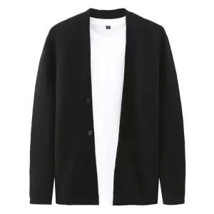 EAMT 남성 울 니트 카디건 순색 봄가을 코트 비즈니스 브이넥 YJ3