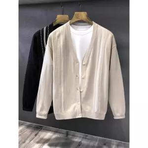 EAMT 남자 브이넥 니트 트렌디한 봄가을 가디건 스웨터 가벼운 임팩트 스트라이프 라인 캐주얼 코트 YJ3