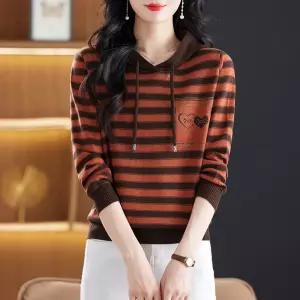 EAMT 여사친 울 니트 후드 맨투맨 엄마룩 상의 스트라이프 봄가을 EUNG3