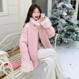 헐크 자켓 가죽 양면 모피라이크 일체형 코트 여자 여성 분홍 KKE1