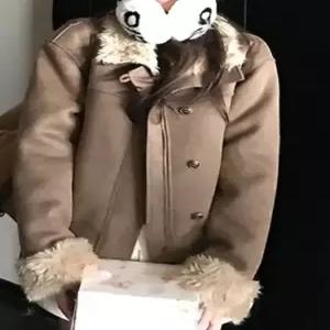 헐크 여친 여자 앤티크 일체형 런던 점 중고 퍼 가죽 스웨이드 코트 재킷 KKE1