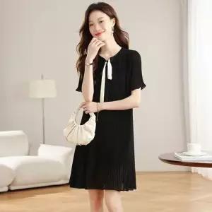 헐크 치마 원피스 블랙 하계 캐주얼 여자 여성 슬림핏 플리츠 쉬폰 통통 KKE2