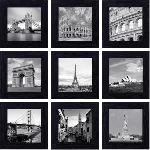 엘레텍프로 4x4 액자 9개 세트 클래식 갤러리 벽 매트 스퀘어 없이 사진 콜라주 장식 걸이용 블랙 모던 홈