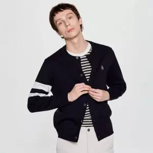 매장정품 HAZZYS 헤지스 남성 소매 배색 라운드넥 가디건 HZSW5D200N2 1373770