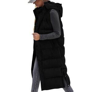 BTFBM 롱 패딩 조끼 여성 퀼팅 후드 버튼 다운 집업 민소매 아우터 가을 겨울 코트