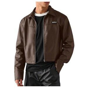 보드럼 남성용 인조 가죽 재킷 집업 경량 크롭 봄버 라펠 칼라 바이커 모터사이클 코트 아우터웨어