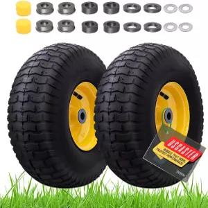 USCASTER 15x6.00-6nh 잔디 깎는 기계 타이어 2팩 교체용 앞 - 3인치 중앙 허브 및 3/4인치 부시 포함 추가