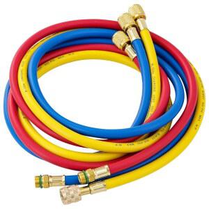 R134A AC 냉매 충전 호스, 에어컨 냉매용 5피트 매니폴드 게이지 호스 키트, 1/2인치 SAE 스레드, 600 PSI 3 컬러 A/C 튜브 60인치