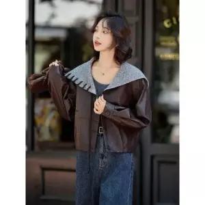 여자 가을 니트 자켓 긴팔 케이프 가죽 코트 재킷 짧은 OP3