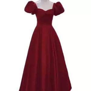 유색 레드 드레스 새틴 퍼프 소매 어바웃타임 웨딩