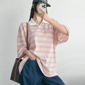 [신세계라이브쇼핑][옷자락] 여자 캠퍼스룩 빅사이즈 칠부 단가라 카라넥 티셔츠