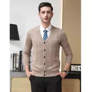 남성용 하프 니트 울 캐주얼 스웨터 코트 단추가디건 중년 도톰 자가드 잉가오 원픽1