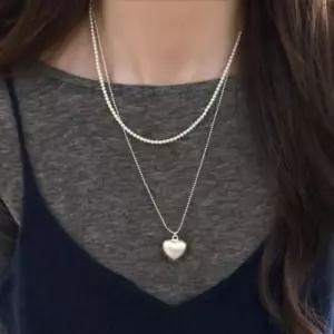 [옷자락]여성 데이트룩 일상 진주 하트 레이어드 목걸이