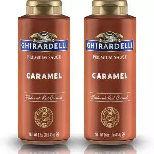 기라델리 카라멜 맛 소스 스퀴즈 병 16온스 2팩 커피 음료 스크림 베이킹 레시피를 위한 풍부한 크리미