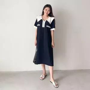 [하프클럽/]빅사이즈 407 웨이브배색빅카라원피스 DBSS366