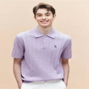 헤지스 남성 25SS 바이올렛 케이블 반팔 카라 니트 HZSW5B553V1