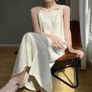 ONM 잔주름 플리츠 롱원피스 끈나시 롱 민소매 여름