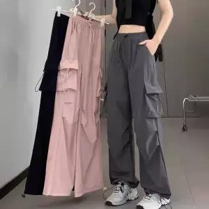 ONM 여성 카고바지 스트링 허리밴딩 조거 와이드팬츠