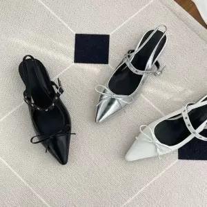 ONM 플랫슈즈 스틸레토힐 뾰족코 리본 스트랩 발등 슬