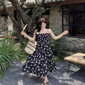 ONM 여자 끈나시 백리스 밴딩 플라워 원피스