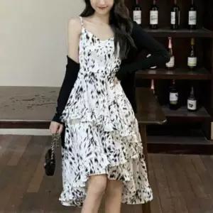 ONM 언밸런스 여성 서스펜더 끈나시 캐주얼 민소매 롱