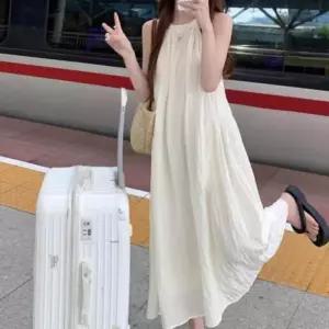 ONM 여름 홀터넥 롱 원피스 민소매 나시 휴양지 바캉