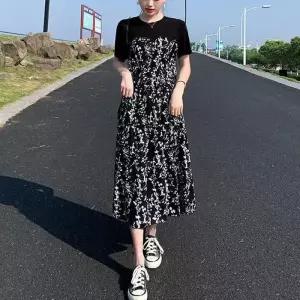 ONM 반팔원피스 레이어드 잔꽃무늬 여름 일체형 롱원피