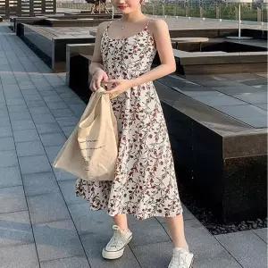 ONM 원피스 여름 꽃무늬 끈조절 민소매 롱원피스 휴양