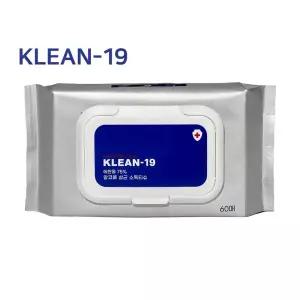 KLEAN19 살균 소독 물티슈 고함량 에탄올75% 찌든때 청소용 99.9% 항균 캡형 60매