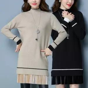 ONM 니트 원피스 롱원피스 봄 봄 여성 쉬폰 레이어드