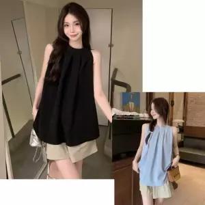 ONM 예쁜 여자 홀터넥 셔링 민소매 블라우스