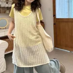 ONM 귀엽고 예쁜 여자 양 옆 트임 펀칭 롱 조끼