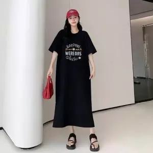 ONM 블랙원피스 영문레터링 편한 오버핏 반팔 롱원피스