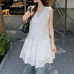 ONM 여성 민소매원피스 플라워 자수 펀칭 포인트 밑단