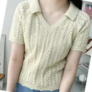 ONM 여자 브이카라 펀칭반팔니트 미니멀 하객룩 데일리