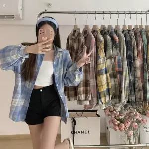 ONM 여성 복고풍 예쁜 체크 패턴 포인트 데일리 긴팔