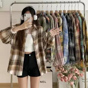 ONM 예쁜 체크 패턴 복고풍 간절기 데일리 긴팔 남방