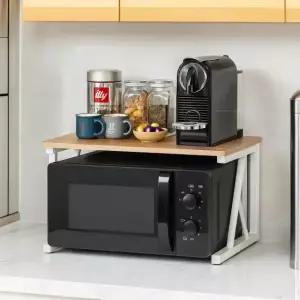 주방정리 전자렌지대 받침대 선반형 주방가전 정리대 원목 수납선반 2단 수납랙 양념통정리