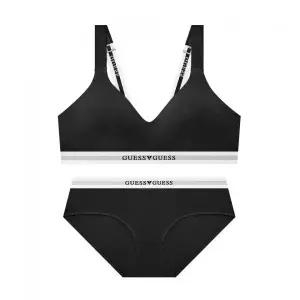 GUESS UNDERWEAR 코튼 백업 노와이어 브라 팬티 세트 - 블랙 GEWBR712BK_PT712BK 1637464