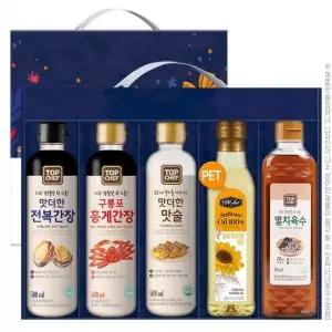 해바라기씨유 요리재료 탑셰프 정성나눔5종세트(전복간장.홍게간장.맛술.해바라기유.멸치육수)