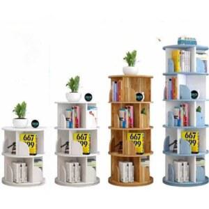 원형 회전책장 2단 6단 원목 바퀴달린 심플 회전식 회전식책꽂이 인테리어책장