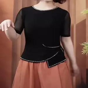 댄스복 스포츠 쉬폰 줌바 방송댄스 반짝이 블랙 댄스티 상의 라틴 라인