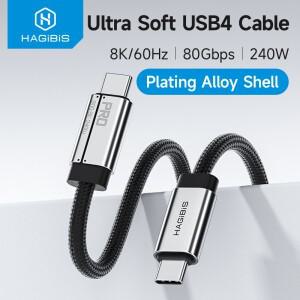 하기비스 USB C to USB C 풀 기능 케이블 슈퍼 소프트 USB4 80Gbps 240W 고속 충전 코드 썬더볼트 4/5 아이