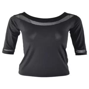 댄스복 반팔 라인 살사 라틴 블랙 방송 사교 댄스상의 줌바 시스루