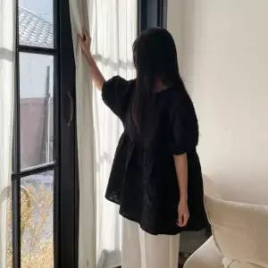 꽃자수 퍼프 오버핏 셔링 빅사이즈 블라우스 티셔츠 F850