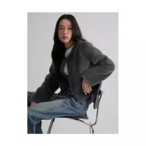 브랜드정품 에잇세컨즈 8SECONDS 라운드넥 가디건 카디건형 퍼 아우터 그레이 357716