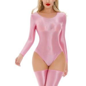 발레복 체조 타이츠 글로시 M-XL 바디콘 바디수트 오일 유니폼 반짝이는 여성용 나이트웨어 Ausing 긴팔 레오타드 삼각