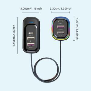 6포트 차량용 호환 고속 충전기 3개의 뒷좌석 확장 포함 휴대폰 전자제품용 호환 멀티 디바이스 USB 어댑터
